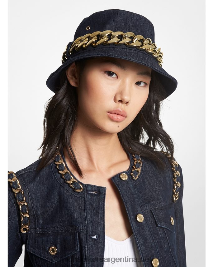 mujer enjuagar sombrero de pescador de mezclilla con detalles Michael Kors T46HB02737