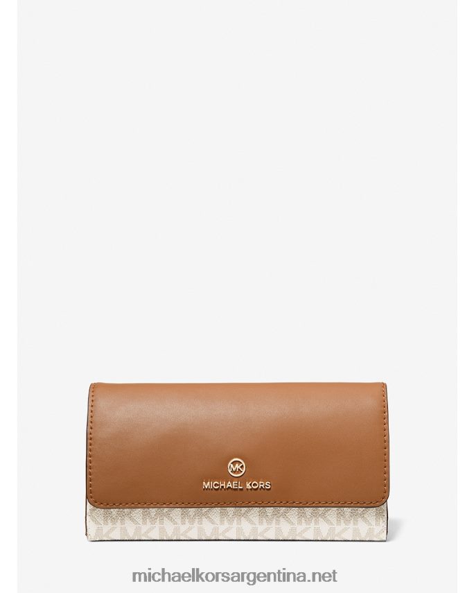 mujer vainilla/bellota cartera con tres pliegues de piel y logo grande Michael Kors T46HB01695