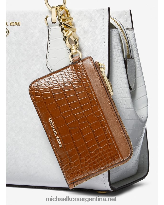 mujer castaña tarjetero pequeño de piel repujada de cocodrilo con cremallera Michael Kors T46HB01685