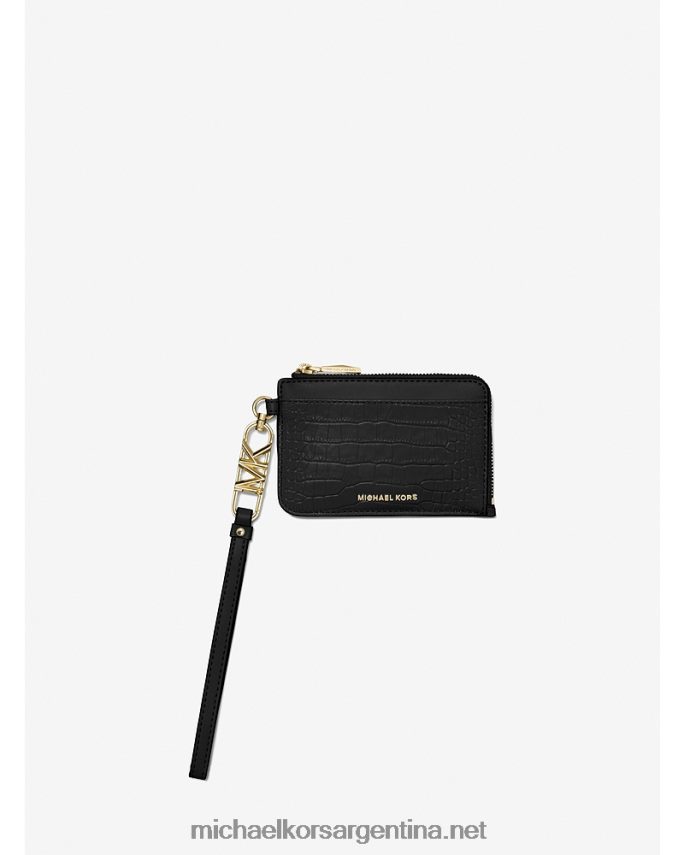 mujer negro tarjetero pequeño de piel repujada de cocodrilo con cremallera Michael Kors T46HB01689