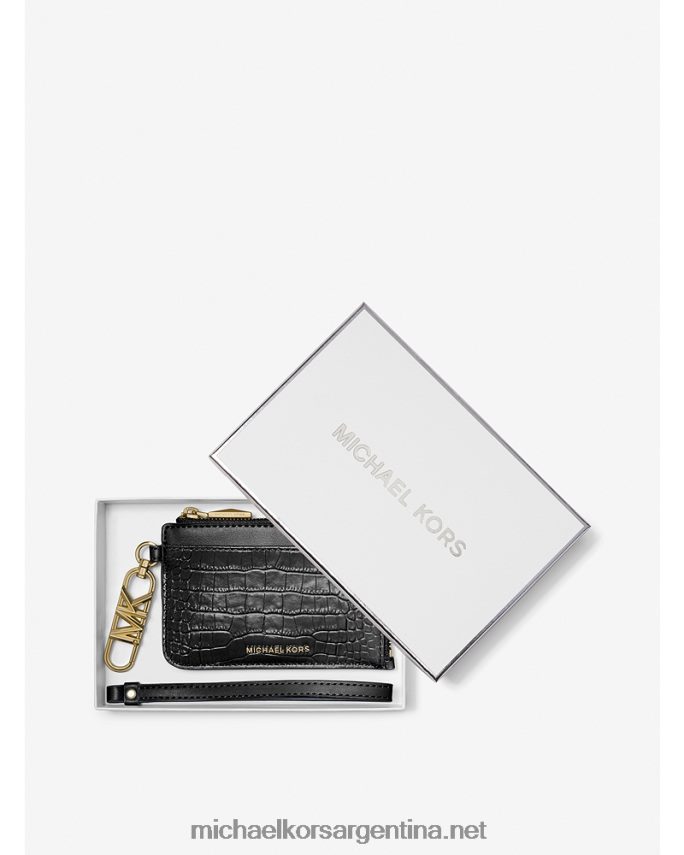 mujer negro tarjetero pequeño de piel repujada de cocodrilo con cremallera Michael Kors T46HB01689