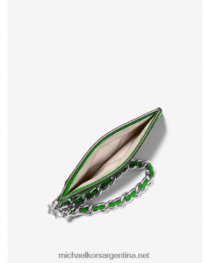 mujer verde palmera tarjetero pequeño de piel granulada con cadena Michael Kors T46HB01665