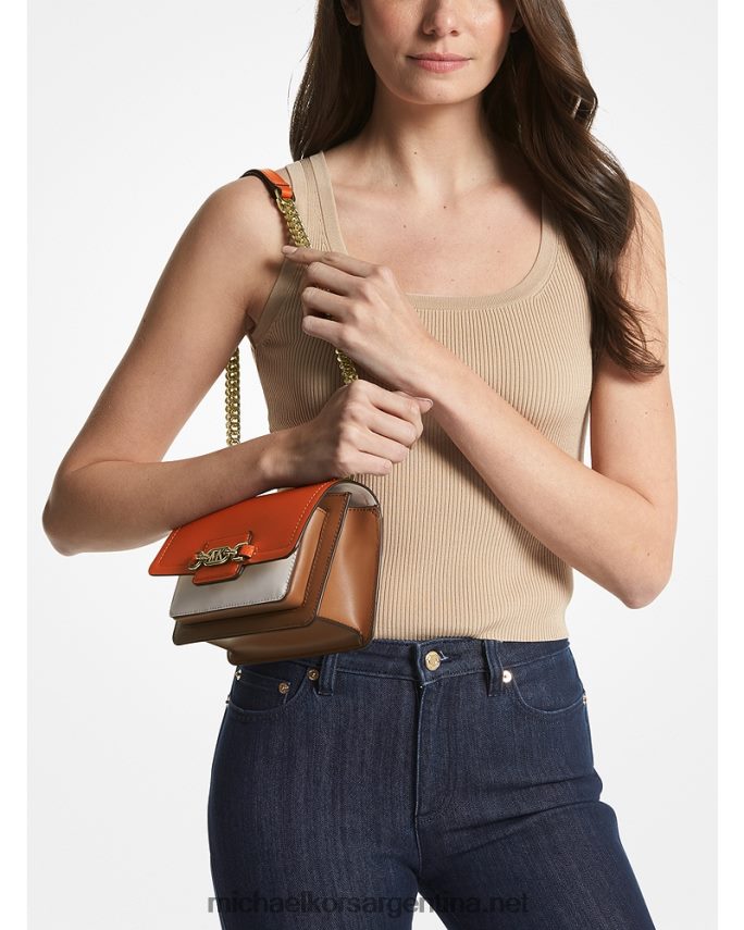 mujer Naranja intenso bolsa crossbody jaspeada extrapequeña de piel con bloques de color Michael Kors T46HB0718