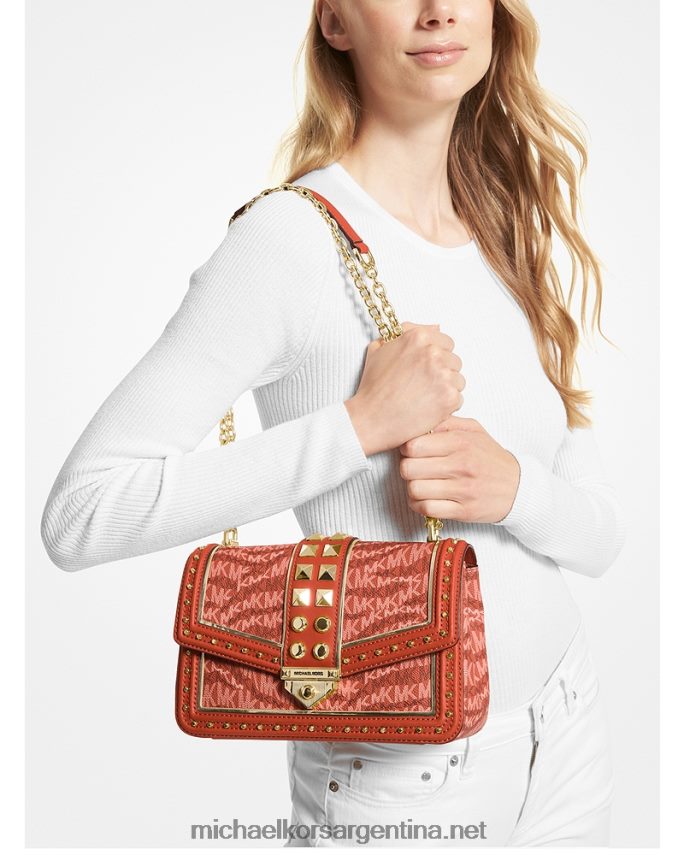 mujer Naranja intenso bolso de hombro soho grande con estampado animal y logo Michael Kors T46HB0887