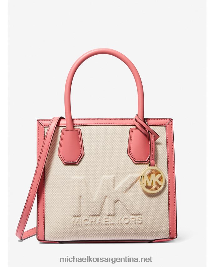 mujer Rosa de té bolsa crossbody mercer mediana en lona de algodón con logo en relieve Michael Kors T46HB0870