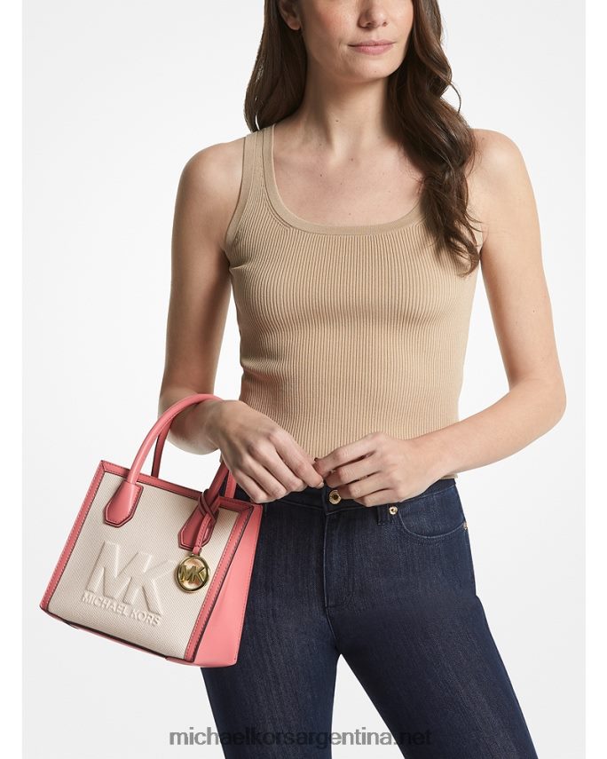 mujer Rosa de té bolsa crossbody mercer mediana en lona de algodón con logo en relieve Michael Kors T46HB0870