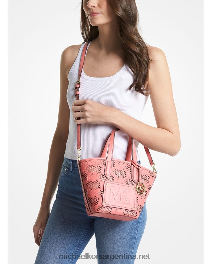 mujer Rosa de té bolso tote kimber pequeño 2 en 1 de piel sintética grabada y perforada Michael Kors T46HB0868