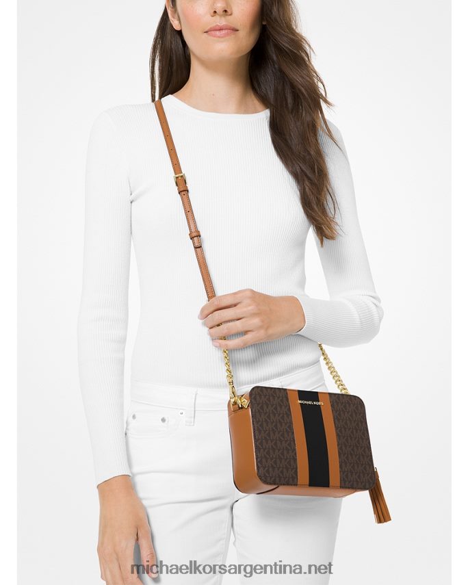 mujer marrón/bellota bolsa crossbody ginny mediana con franja del logo Michael Kors T46HB0750