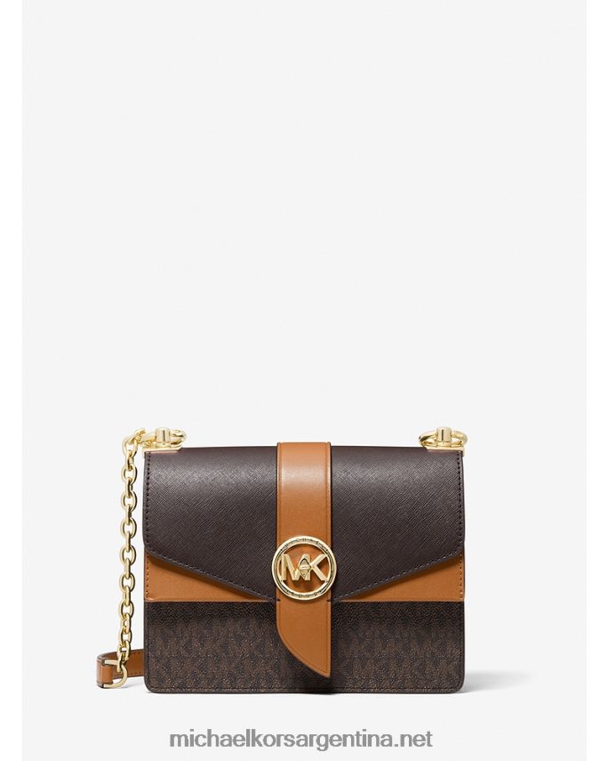 mujer marrón/bellota bolsa crossbody greenwich pequeña con bloque de color y piel saffiano Michael Kors T46HB0938