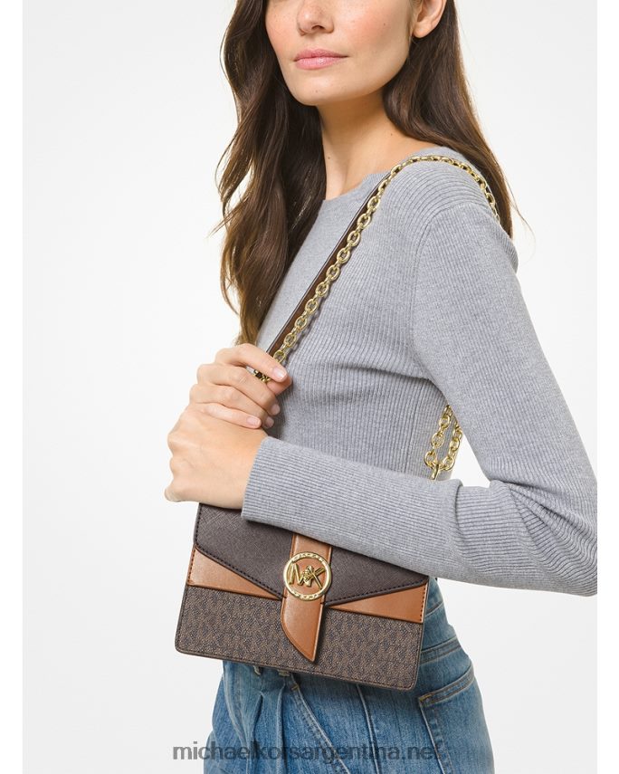 mujer marrón/bellota bolsa crossbody greenwich pequeña con bloque de color y piel saffiano Michael Kors T46HB0938