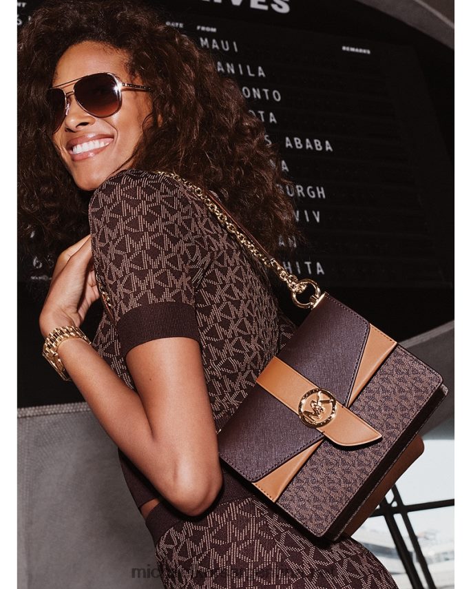 mujer marrón/bellota bolsa crossbody greenwich pequeña con bloque de color y piel saffiano Michael Kors T46HB0938