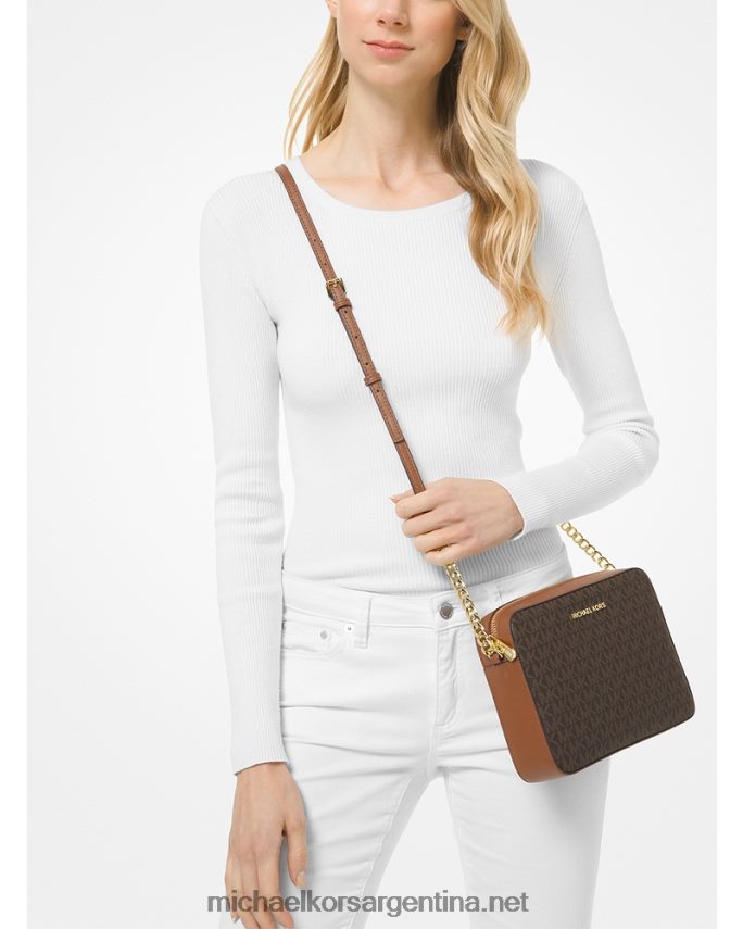 mujer marrón bolsa crossbody Jet Set grande con logo estampado Michael Kors T46HB0824