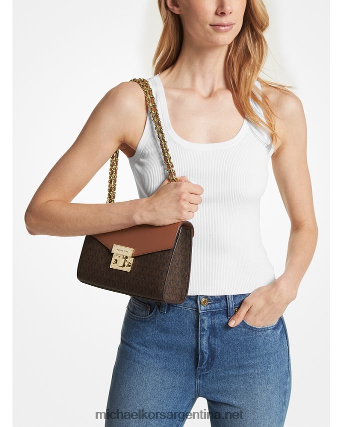 mujer marrón bolso de hombro rosa mediano con logo y piel sintética Michael Kors T46HB0776