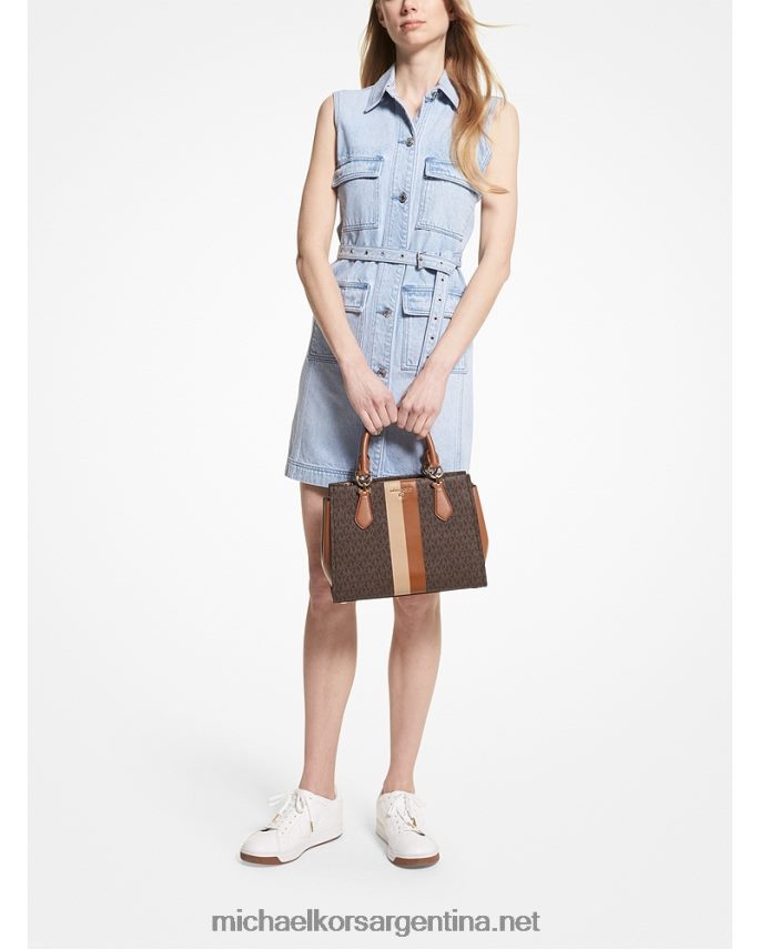 mujer marrón/equipaje bolso satchel marilyn mediano con franja del logo Michael Kors T46HB0829