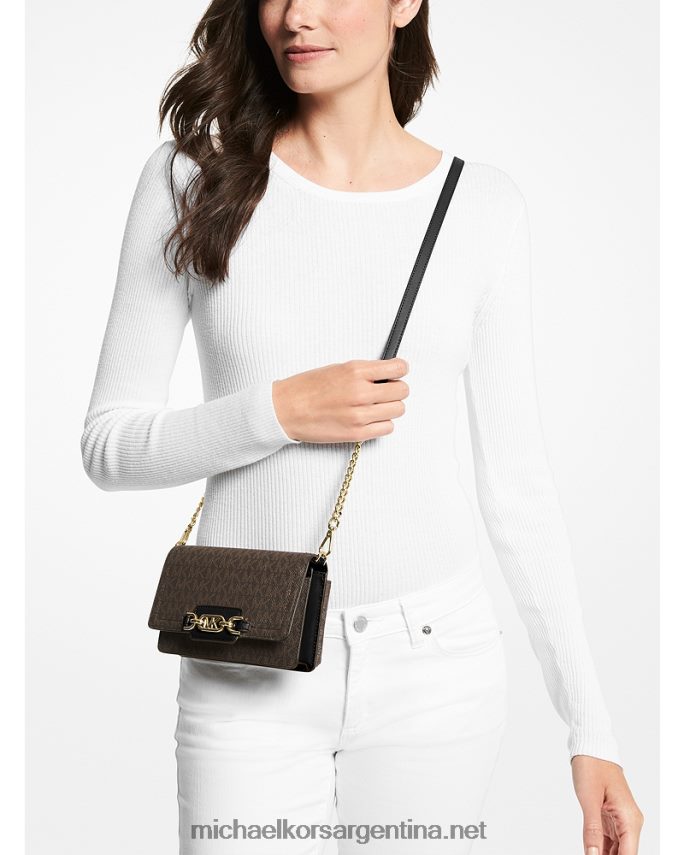 mujer marrón/negro bolsa crossbody extrapequeña jaspeada con logo Michael Kors T46HB0897