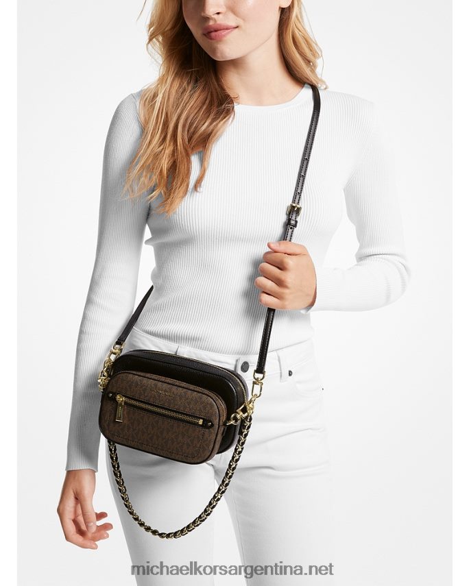 mujer marrón/negro bolso bandolera 4 en 1 de piel y logo jet set Michael Kors T46HB0720