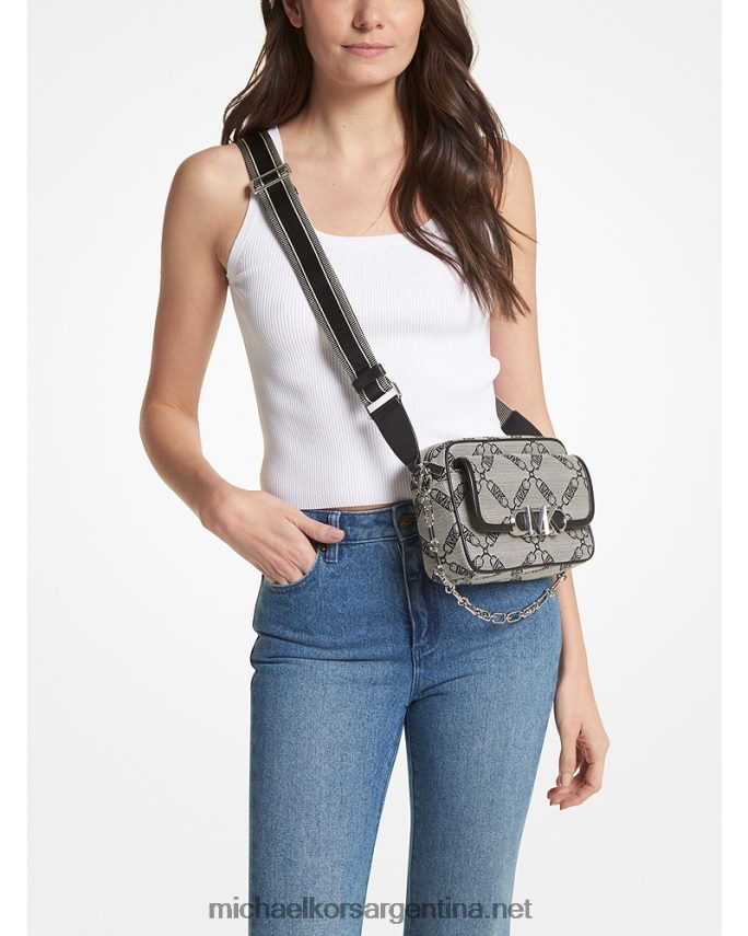 mujer natural/negro bolsa crossbody parker mediana con logo imperio en jacquard Michael Kors T46HB0842