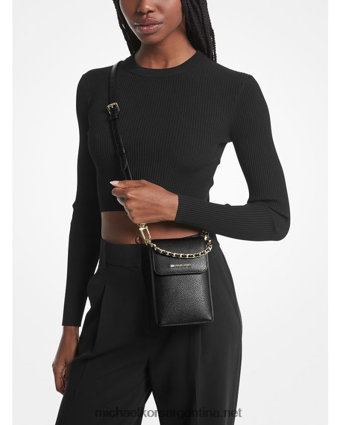 mujer negro bolsa crossbody jet set pequeña para smartphone con eslabones de cadena de piel granulada Michael Kors T46HB0850
