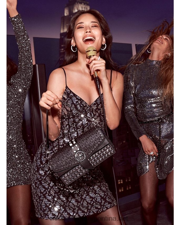 mujer negro bolsa de hombro Greenwich mediana con logo y tachuelas Michael Kors T46HB0941