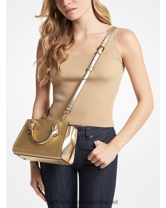 mujer oro pálido bandolera marilyn pequeña de piel saffiano metalizada Michael Kors T46HB0649
