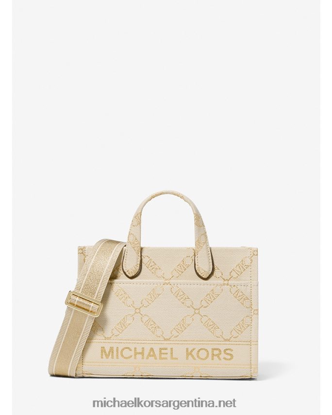 mujer oro pálido/natural bolsa messenger gigi pequeña metalizada con logo imperio en jacquard Michael Kors T46HB0853