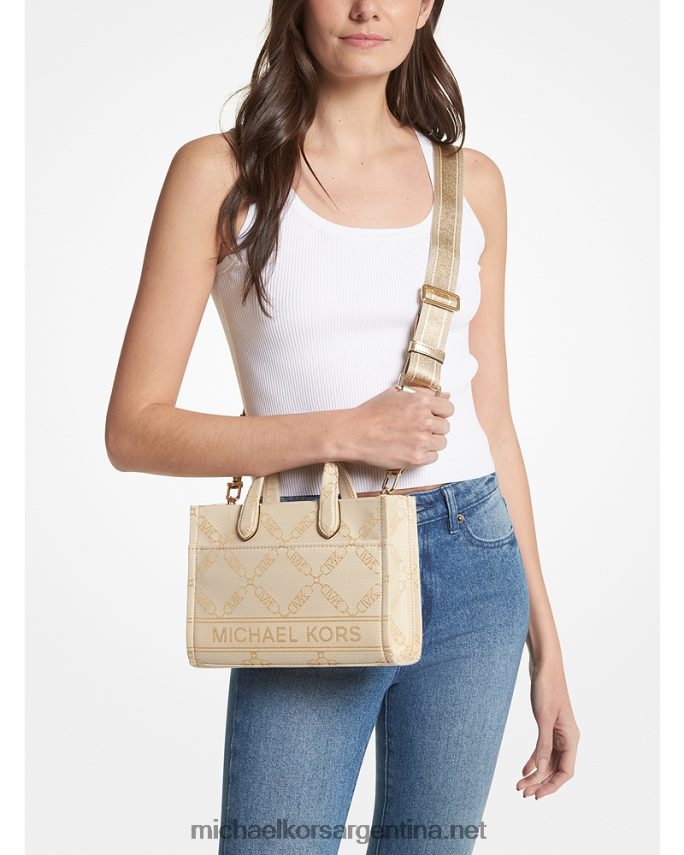 mujer oro pálido/natural bolsa messenger gigi pequeña metalizada con logo imperio en jacquard Michael Kors T46HB0853