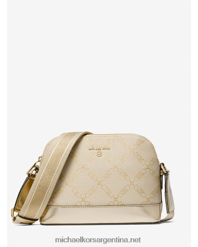 mujer oro pálido/natural jet set bandolera grande metalizada con cúpula en jacquard y logo imperio Michael Kors T46HB0856