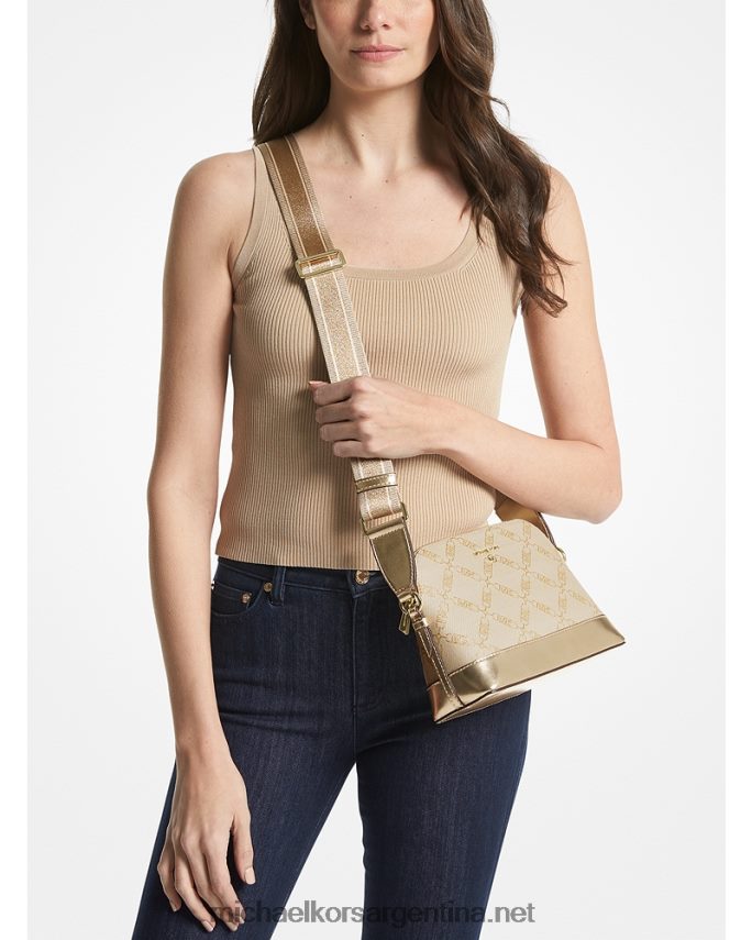 mujer oro pálido/natural jet set bandolera grande metalizada con cúpula en jacquard y logo imperio Michael Kors T46HB0856