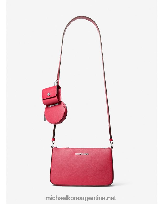 mujer rosa carmín bolso bandolera jet set de piel saffiano con funda para apple airpods pro Michael Kors T46HB0876