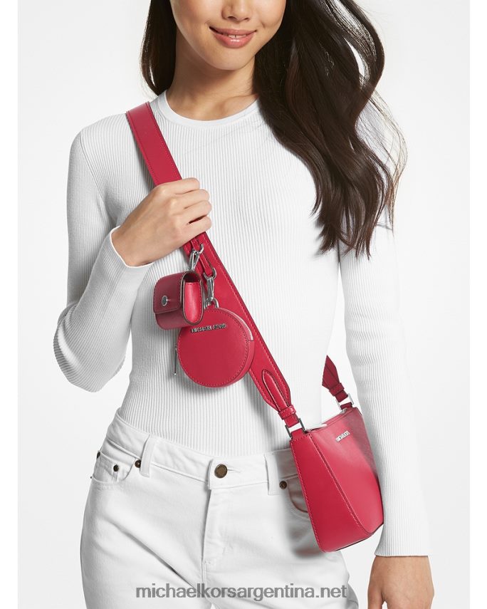 mujer rosa carmín bolso bandolera jet set de piel saffiano con funda para apple airpods pro Michael Kors T46HB0876