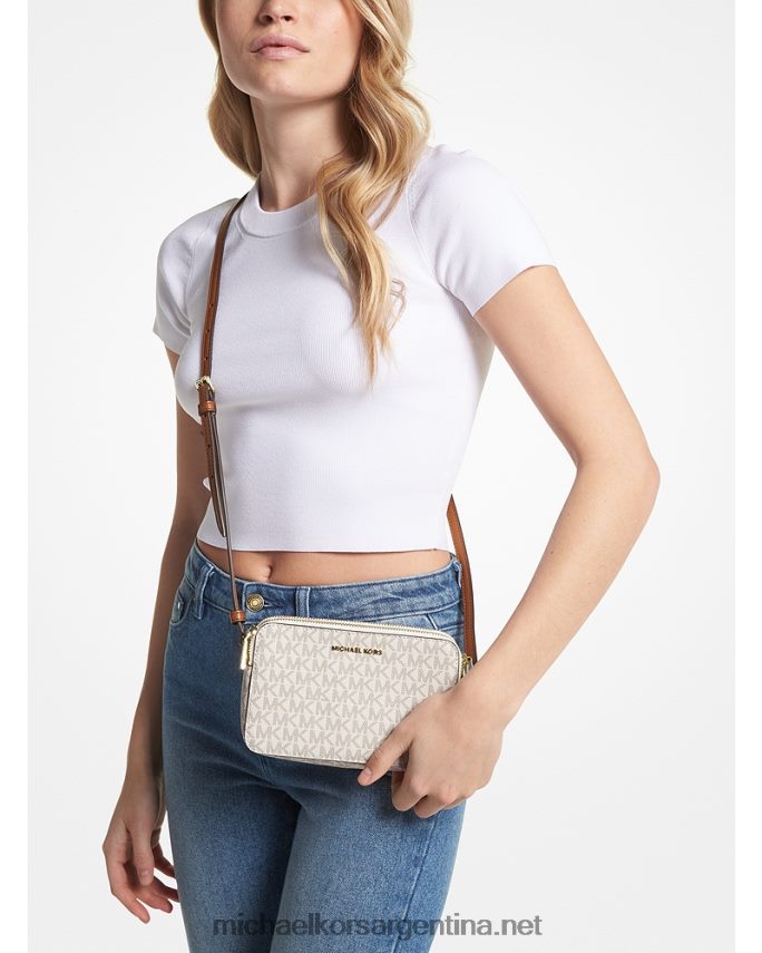 mujer vainilla/bellota bolso cámara jet set pequeño con doble cremallera y logo Michael Kors T46HB0713