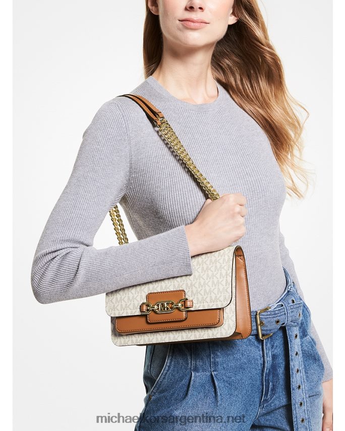 mujer vainilla/bellota bolso de hombro jaspeado con logo grande Michael Kors T46HB0837