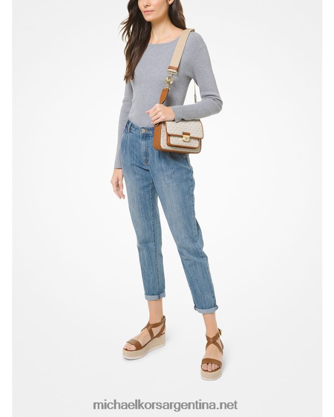 mujer vainilla/bellota bolso messenger bradshaw mediano con logo y piel Michael Kors T46HB0969