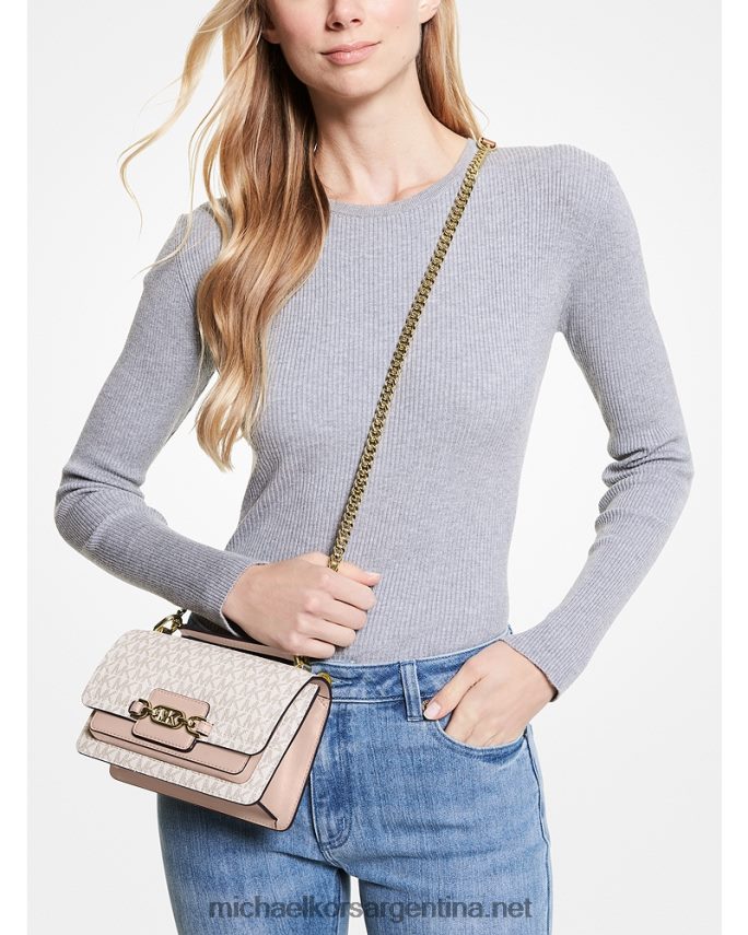 mujer vainilla/rosa suave bolsa crossbody extrapequeña jaspeada con logo Michael Kors T46HB0983