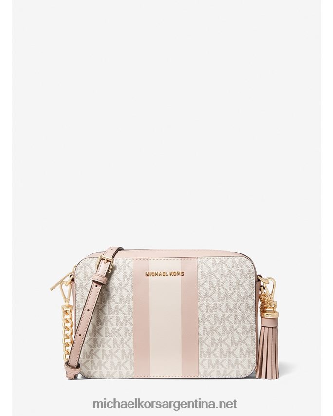 mujer vainilla/rosa suave bolsa crossbody ginny mediana con franja del logo Michael Kors T46HB0752