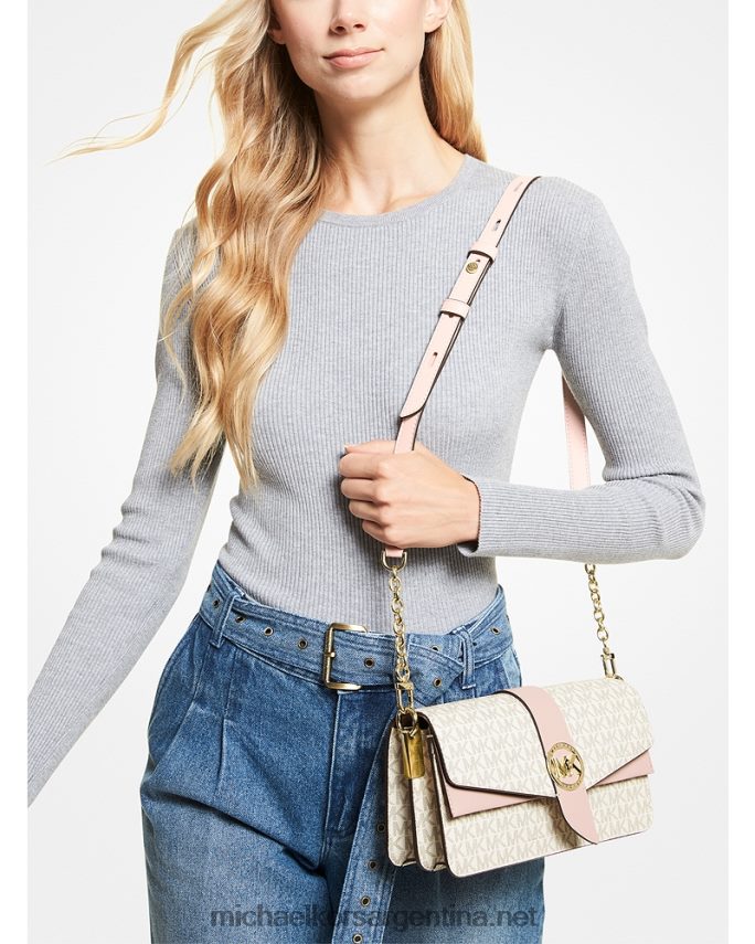 mujer vainilla/rosa suave bolsa de hombro Greenwich mediana con logo Michael Kors T46HB0930