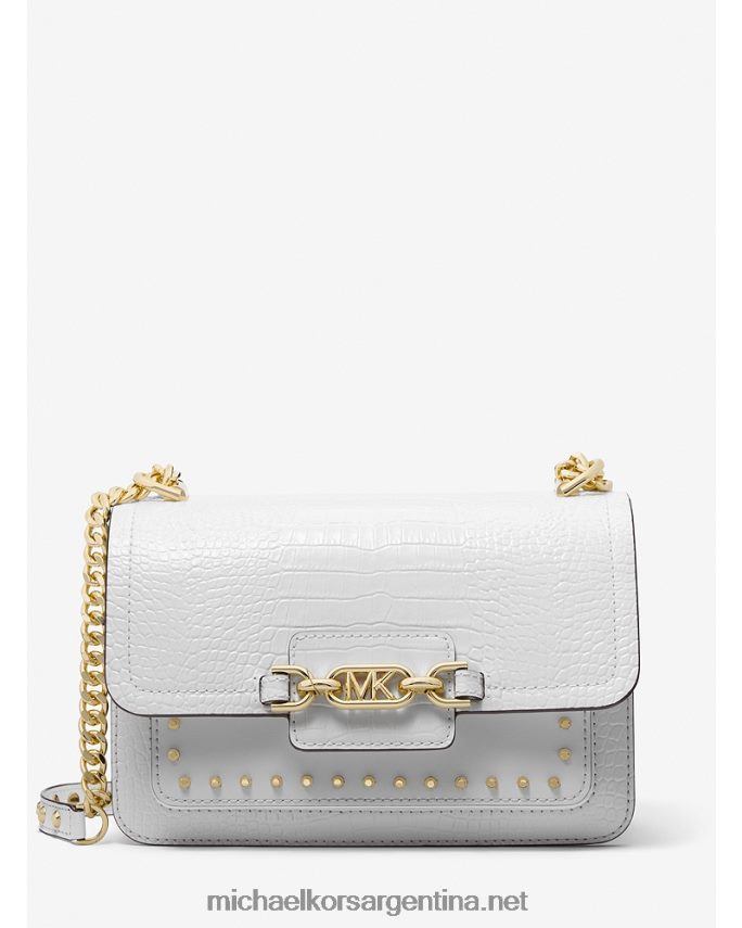 mujer Blanco óptico bolso de hombro heather grande con tachuelas de piel de cocodrilo en relieve Michael Kors T46HB01307