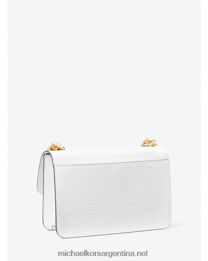 mujer Blanco óptico bolso de hombro heather grande con tachuelas de piel de cocodrilo en relieve Michael Kors T46HB01307