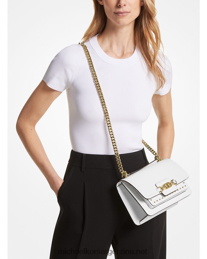 mujer Blanco óptico bolso de hombro heather grande con tachuelas de piel de cocodrilo en relieve Michael Kors T46HB01307