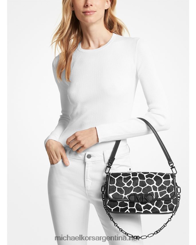 mujer blanco negro bolso de hombro parker mediano de pelo de becerro con estampado animal Michael Kors T46HB01324