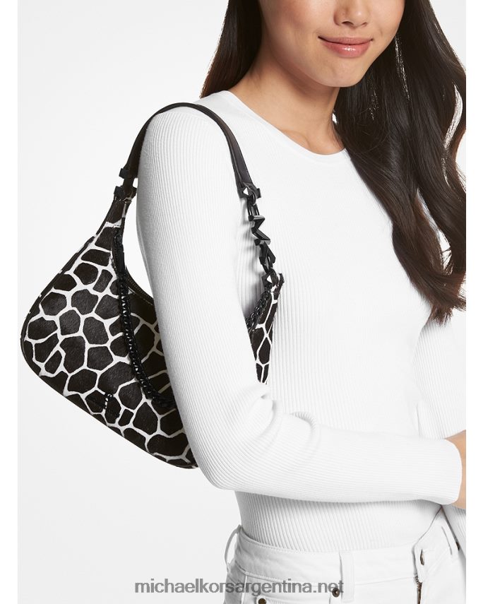 mujer blanco negro bolso de hombro piper small animal print de pelo de becerro Michael Kors T46HB01311