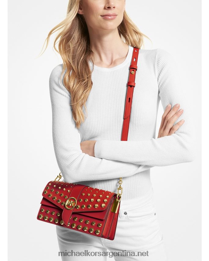 mujer carmesí bolsa de hombro Greenwich mediana convertible en piel saffiano con tachuelas Michael Kors T46HB01364