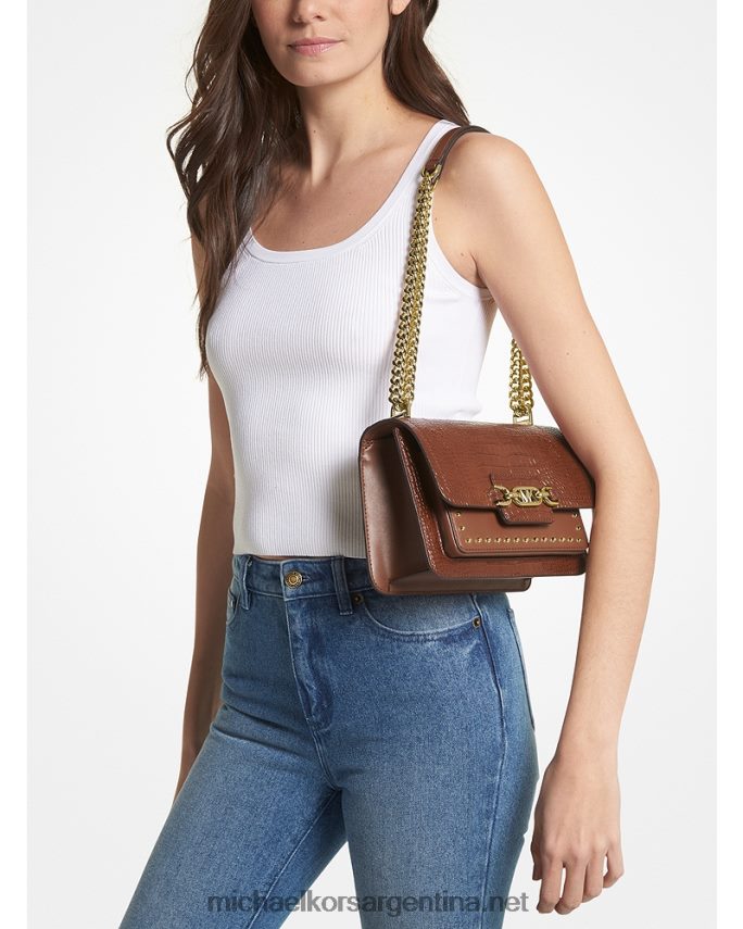 mujer castaña bolso de hombro heather grande con tachuelas de piel de cocodrilo en relieve Michael Kors T46HB01306
