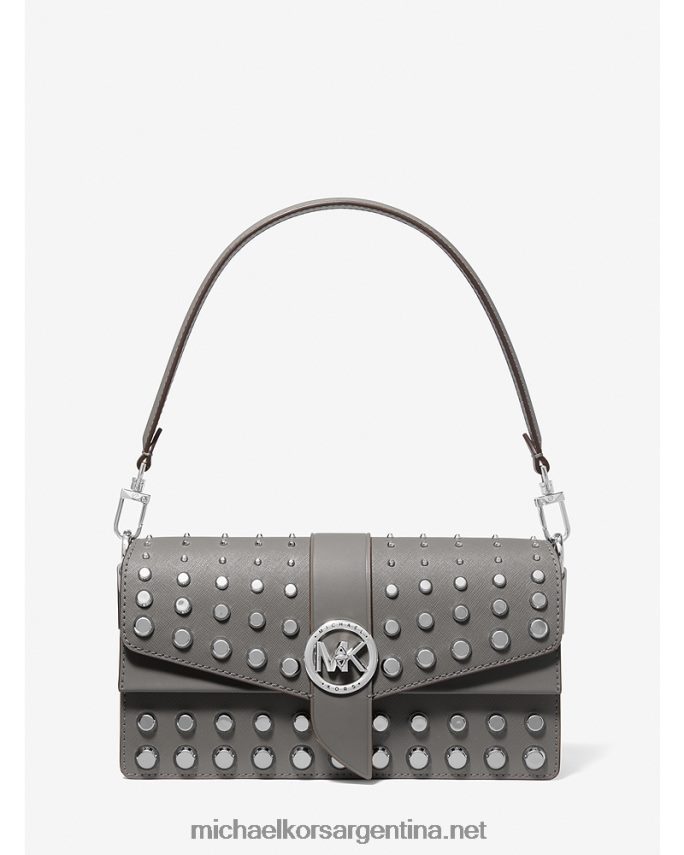 mujer cuero gris bolsa de hombro Greenwich mediana de piel saffiano con tachuelas Michael Kors T46HB01338