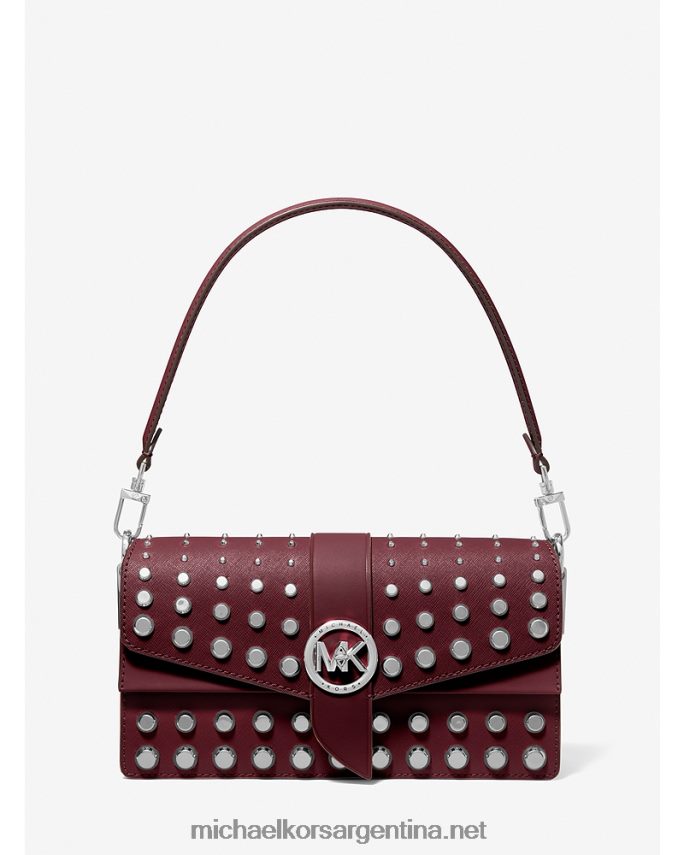 mujer merlot bolsa de hombro Greenwich mediana de piel saffiano con tachuelas Michael Kors T46HB01331