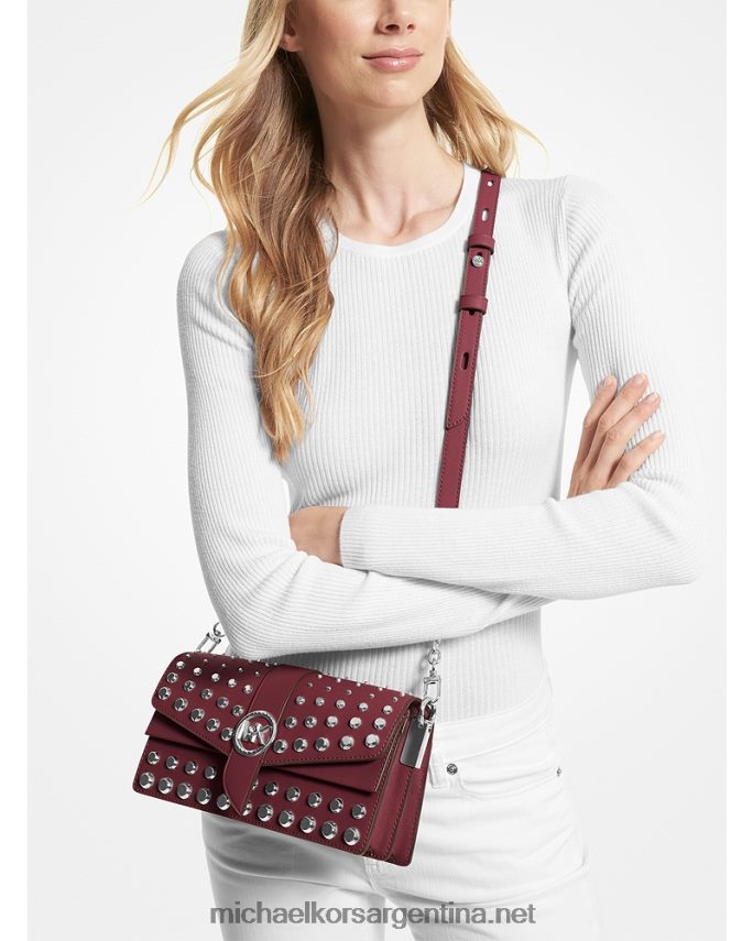 mujer merlot bolsa de hombro Greenwich mediana de piel saffiano con tachuelas Michael Kors T46HB01331