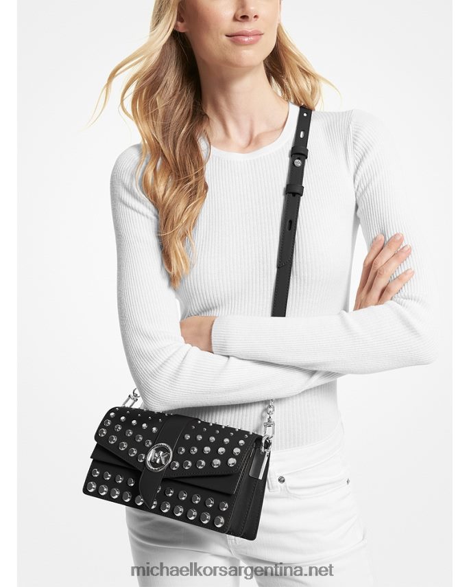 mujer negro bolsa de hombro Greenwich mediana de piel saffiano con tachuelas Michael Kors T46HB01339