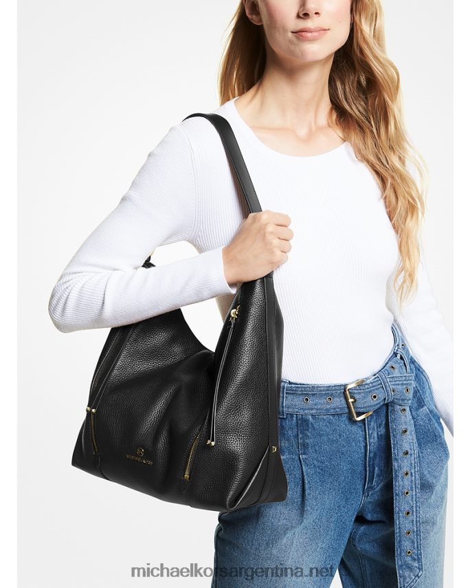 mujer negro bolso de hombro brooklyn grande de piel granulada Michael Kors T46HB01391