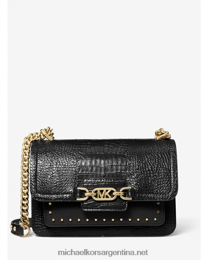 mujer negro bolso de hombro heather grande con tachuelas de piel de cocodrilo en relieve Michael Kors T46HB01308