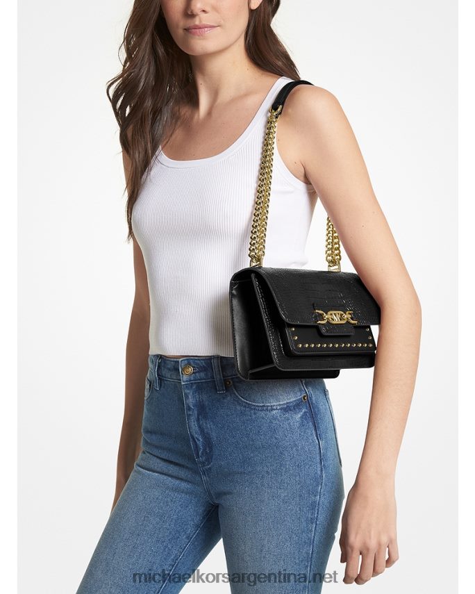 mujer negro bolso de hombro heather grande con tachuelas de piel de cocodrilo en relieve Michael Kors T46HB01308